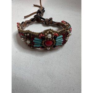 Boho Beaded Leather Adjustable Bracelet Turquoise Coral Style Festival
